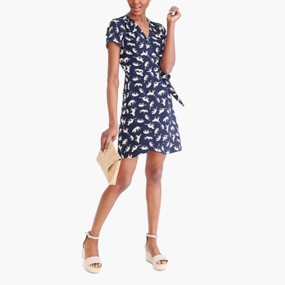 J.Crew Navy Wrap Dress with Cheetahs / Leopards